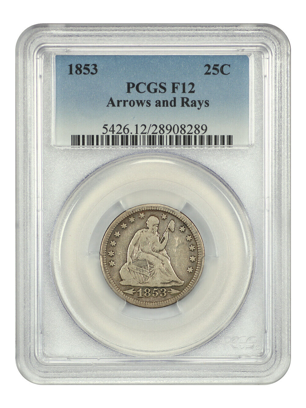 1853 25C PCGS Fine 12 (Arrows and Rays) - Liberty Seated Quarter