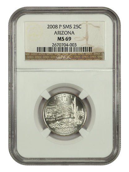 2008-P 25C Arizona NGC SP69 (Satin Finish) - Washington 50 States Quarters