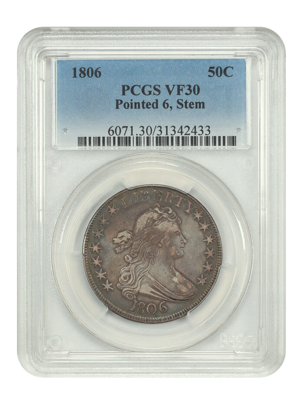 1806 50C Pointed 6 PCGS VF30 - Draped Bust Half Dollar - Great Type Coin