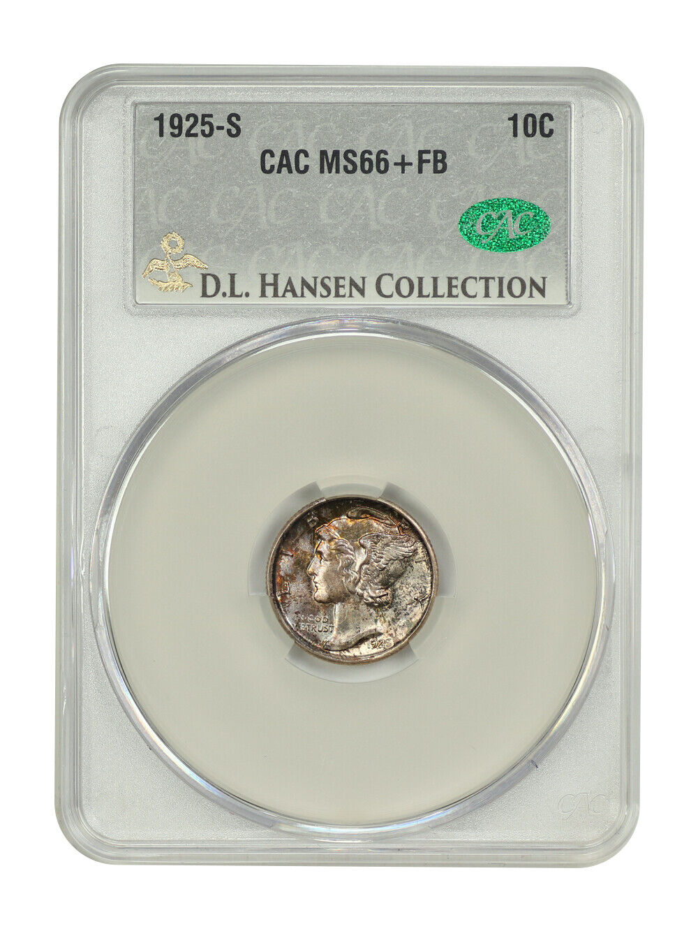 1925-S 10C CACG MS66+FB ex: D.L. Hansen - Mercury Dime