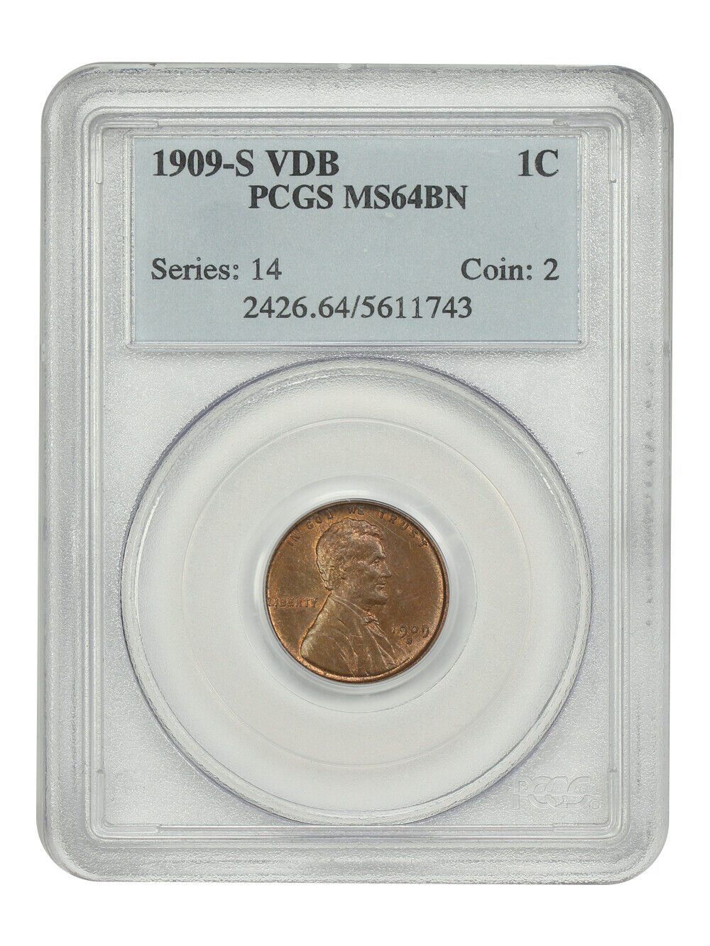 1909-S VDB 1C PCGS MS64BN - Lincoln Cent (Wheat Reverse) - Key Date