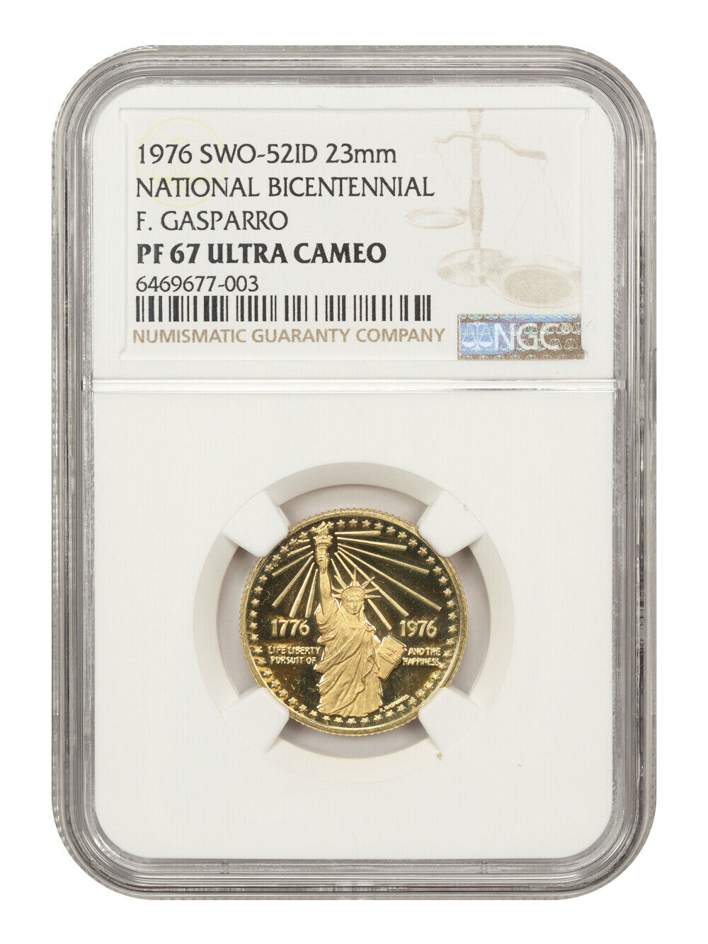 1976 F. Gasparro Bicentennial Medal NGC Proof 67 UCAM (SWO-52ID, 23mm)