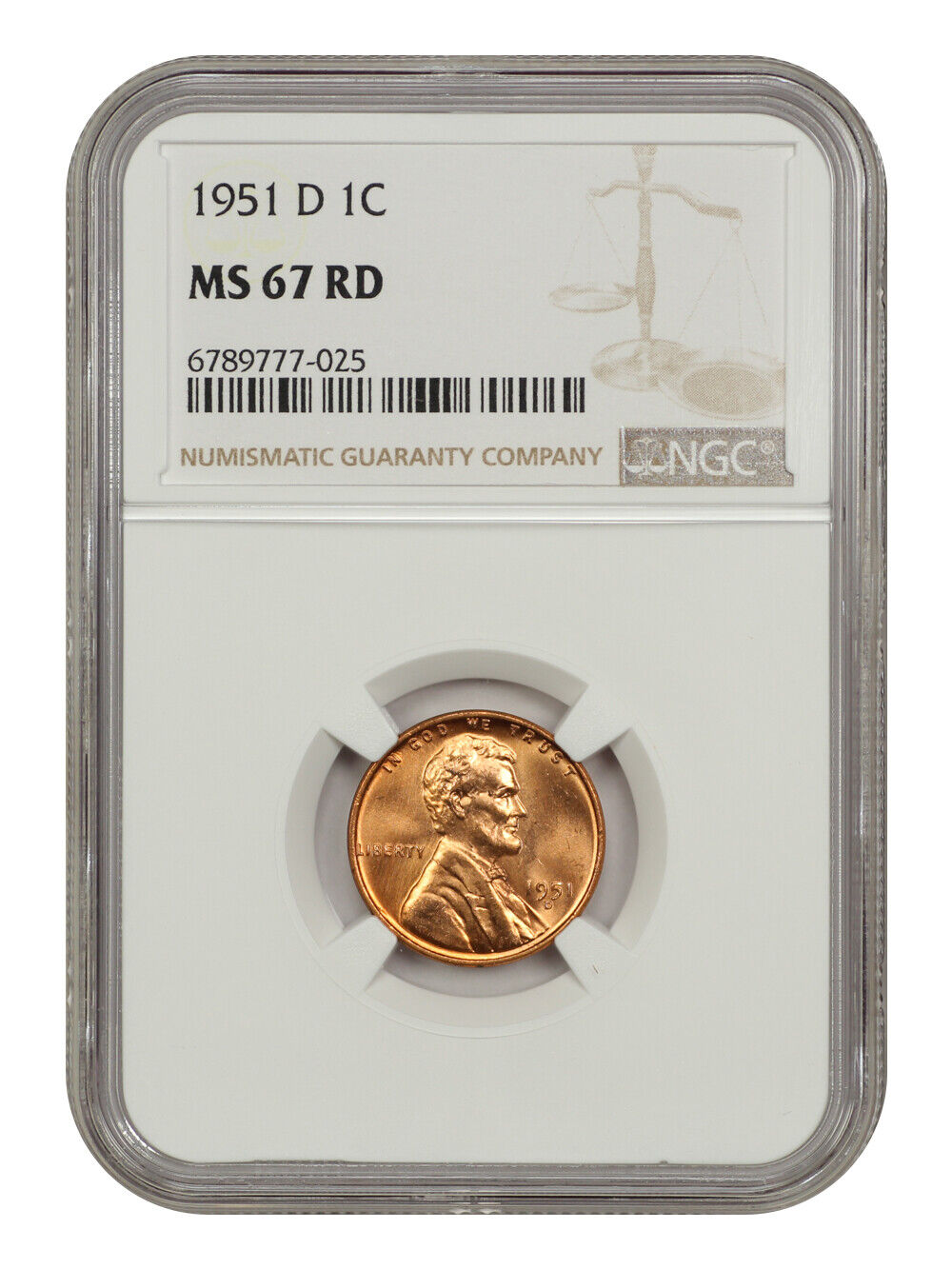 1951-D 1C NGC MS67RD