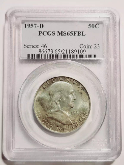 1957 D Franklin Half Dollar PCGS MS-65 FBL - PRETTY