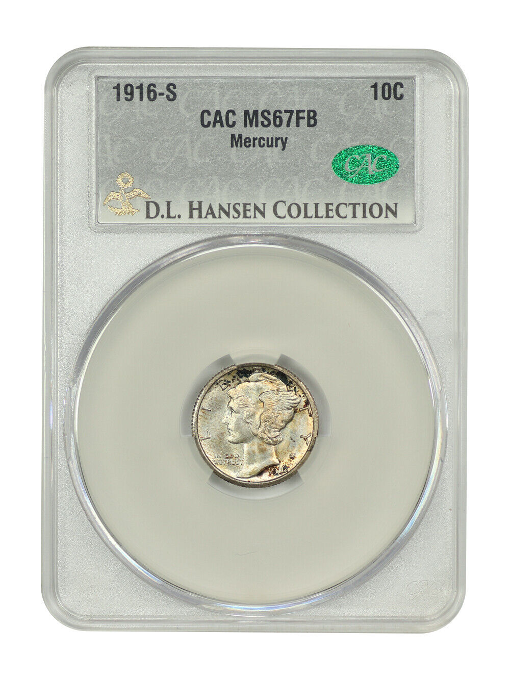 1916-S 10C Mercury CACG MS67FB ex: D.L. Hansen - Mercury Dime