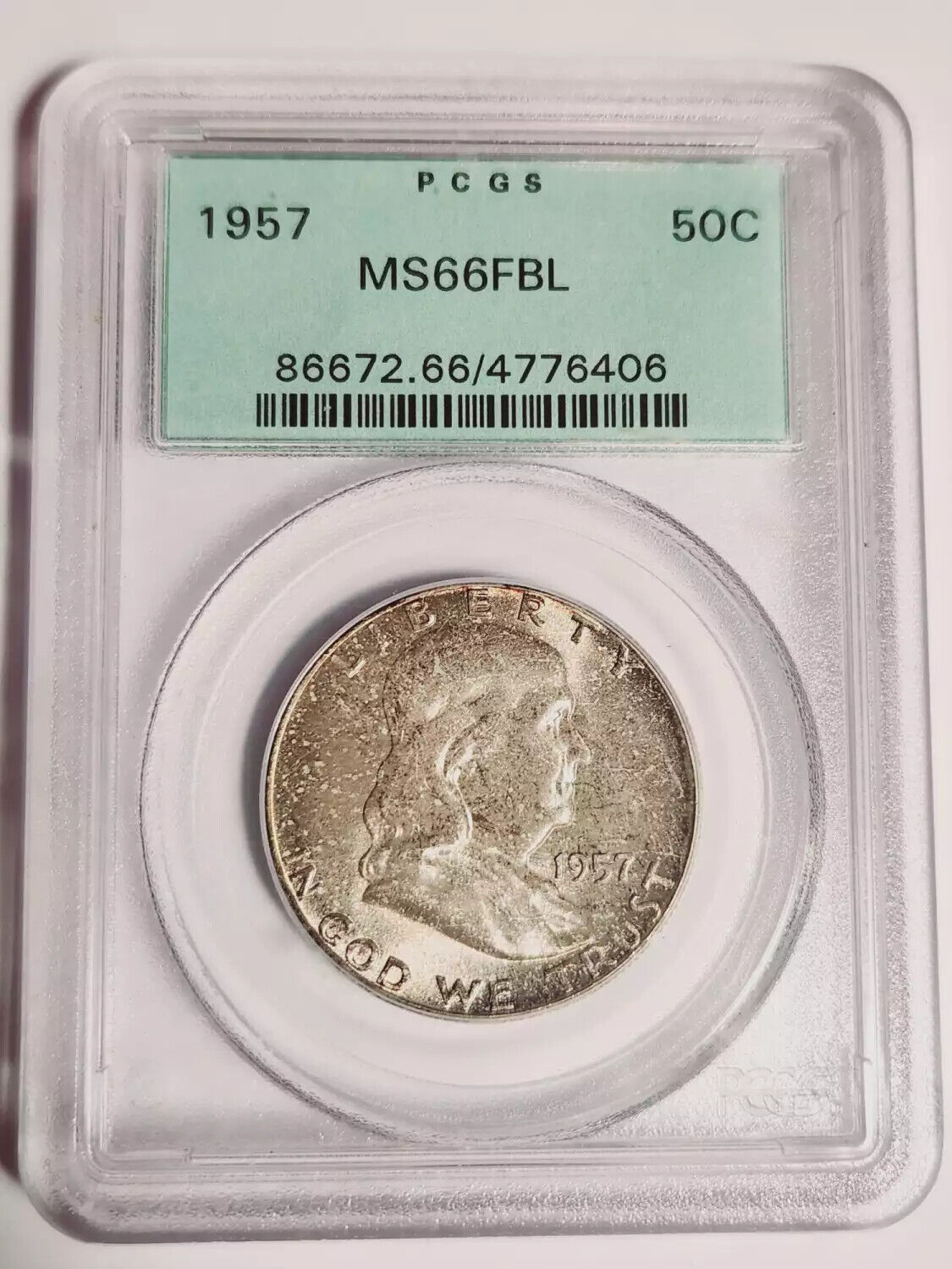 1957 P Franklin Half Dollar PCGS MS-66 FBL - OLD GREEN HOLDER