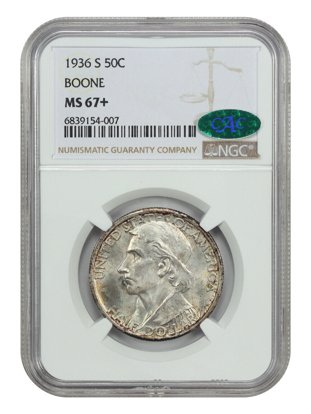 1936-S 50C Boone NGC/CAC MS67+ - Classic Silver Commemorative