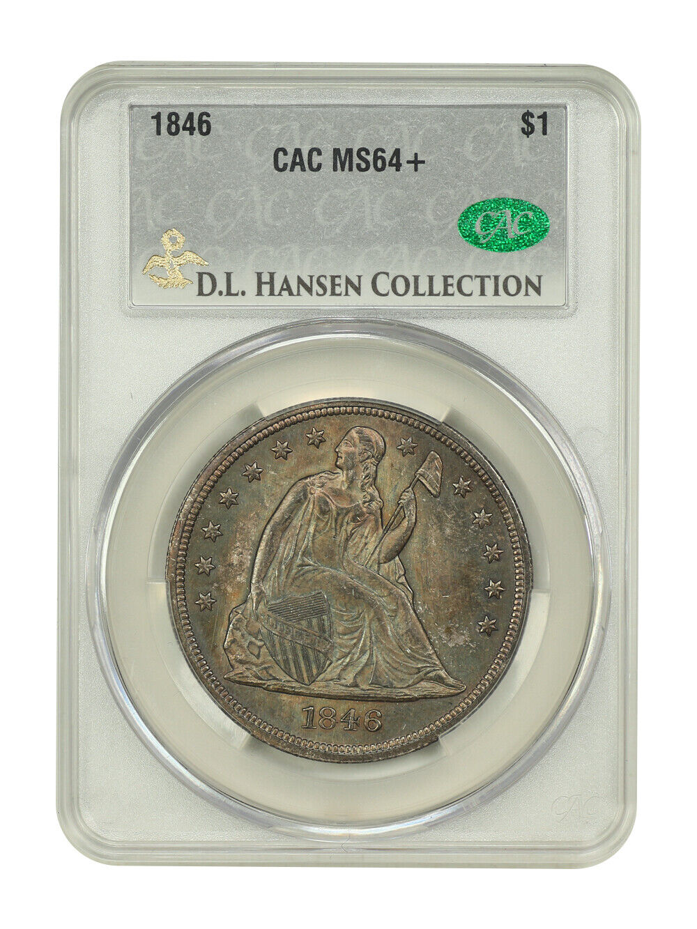 1846 $1 CACG MS64+ ex: D.L. Hansen - Liberty Seated Dollar