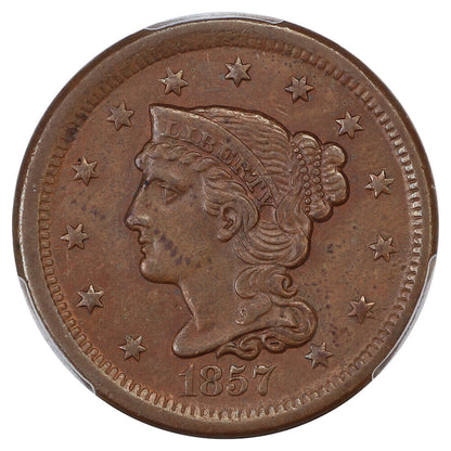 1857 1C PCGS AU55 (Small Date) - Braided Hair Cent