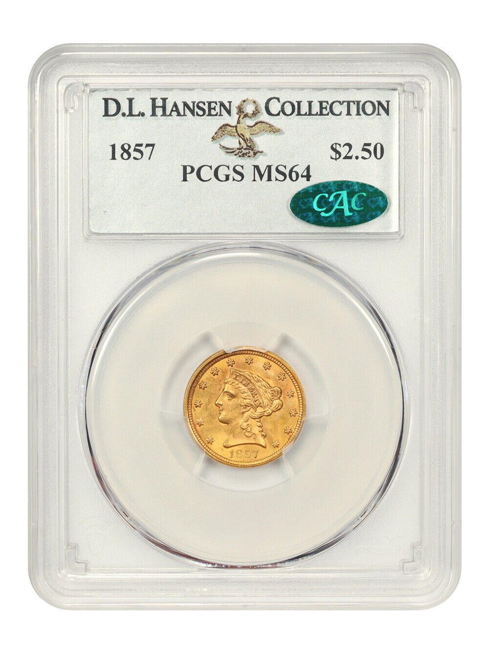 1857 $2 1/2 PCGS/CAC MS64 ex: D.L. Hansen