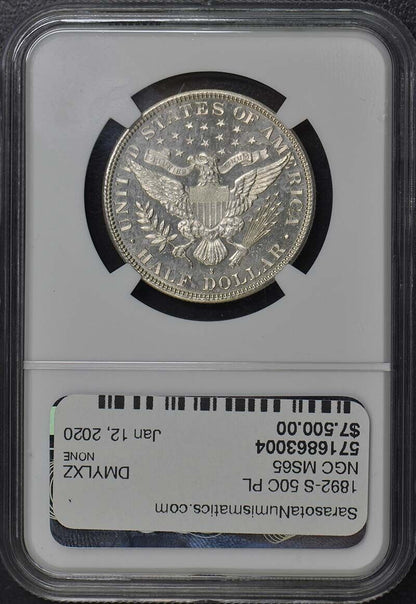 1892-S Barber Half Dollar 50C NGC MS65PL