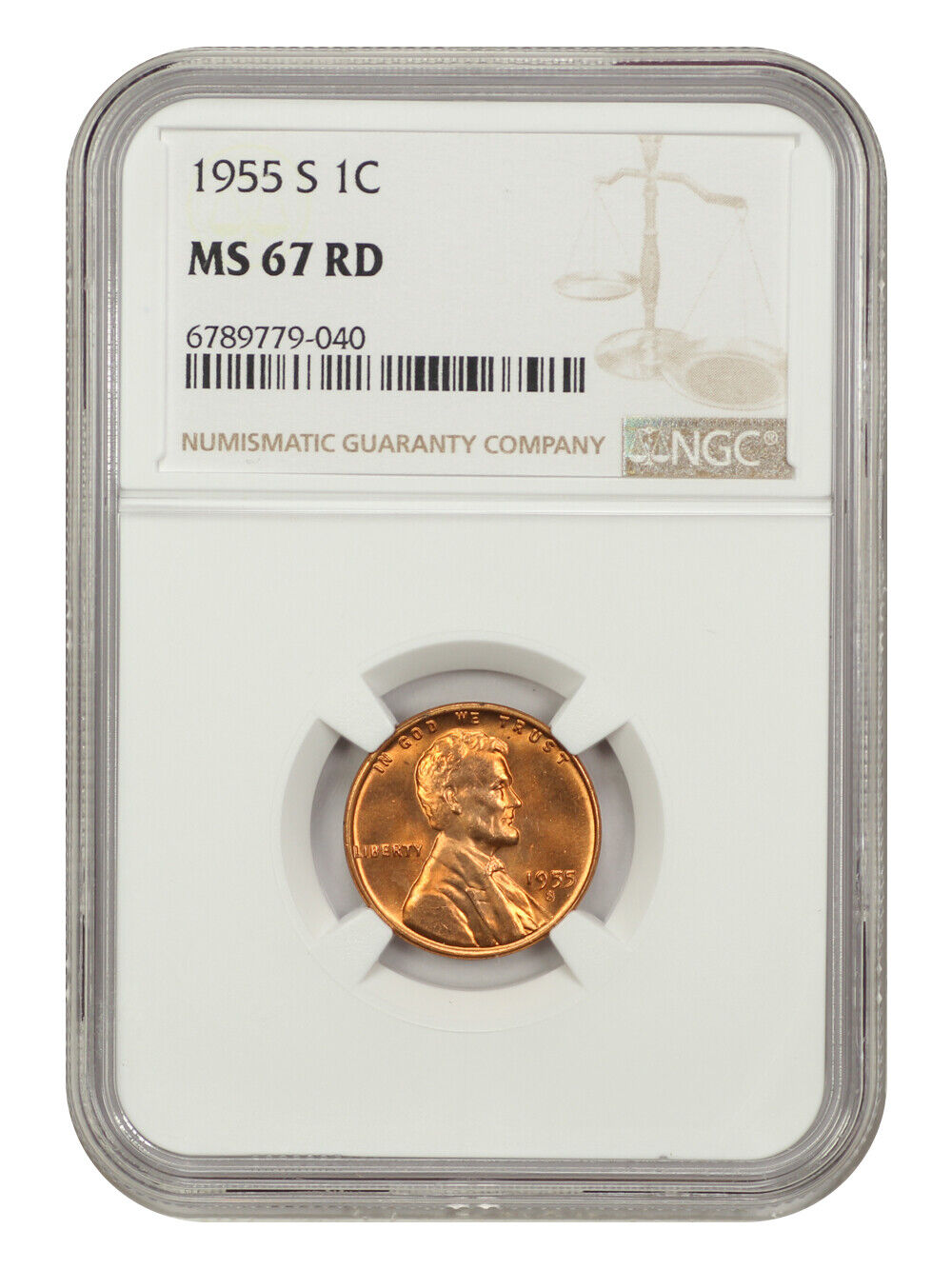 1955-S 1C NGC MS67RD