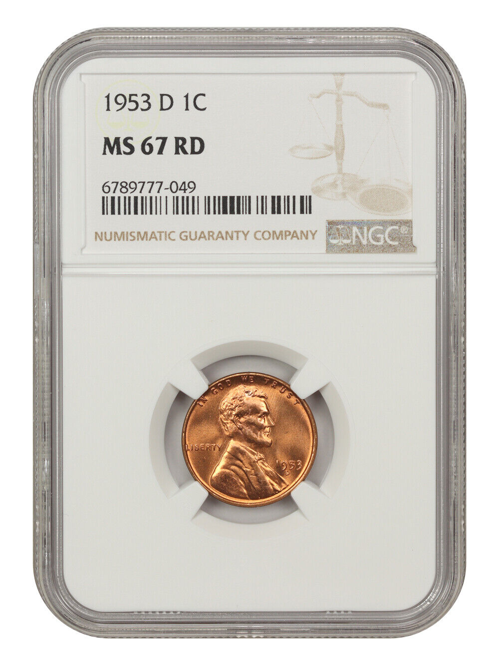 1953-D 1C NGC MS67RD