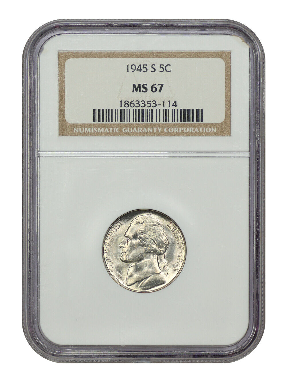 1945-S 5C NGC MS67 - Jefferson Nickel