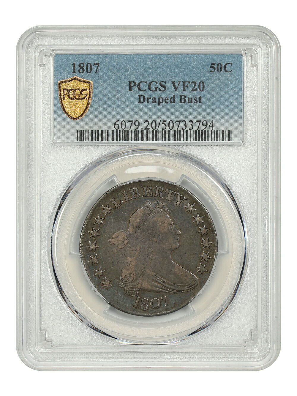 1807 50C Draped Bust PCGS VF20 - Draped Bust Half Dollar - Great Early Type Coin