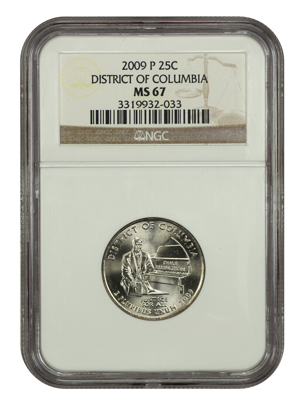 2009-P 25C District of Columbia NGC MS67 - Type 1, Clad