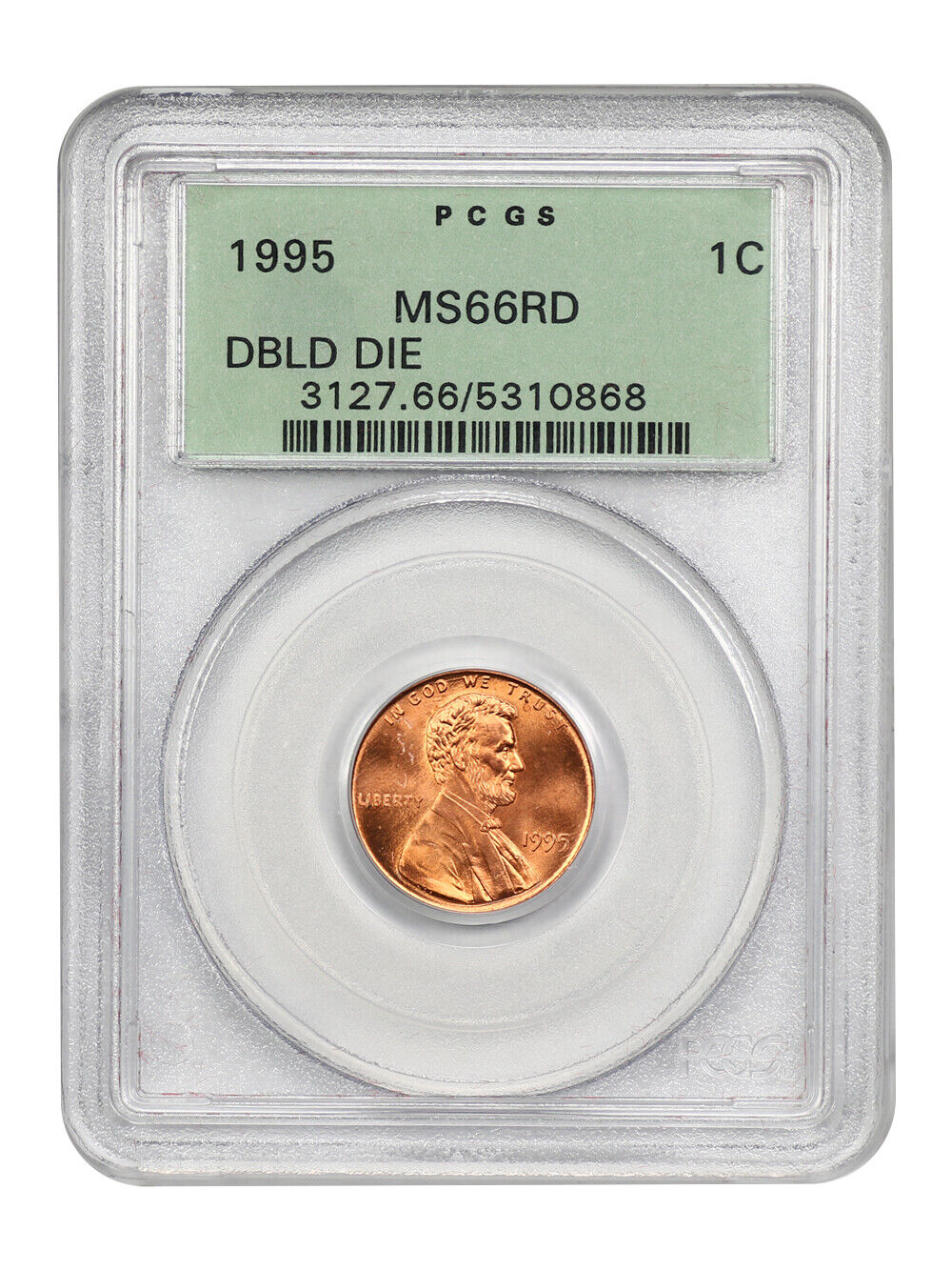 1995 1C PCGS MS66RD (Doubled Die Obverse, OGH)