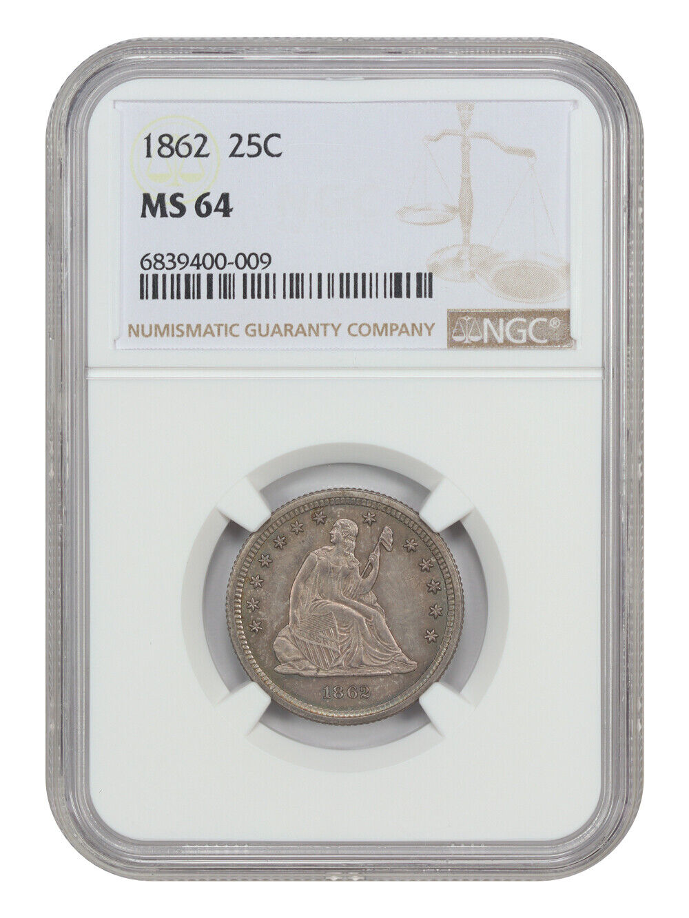 1862 25C NGC MS64 - Liberty Seated Quarter