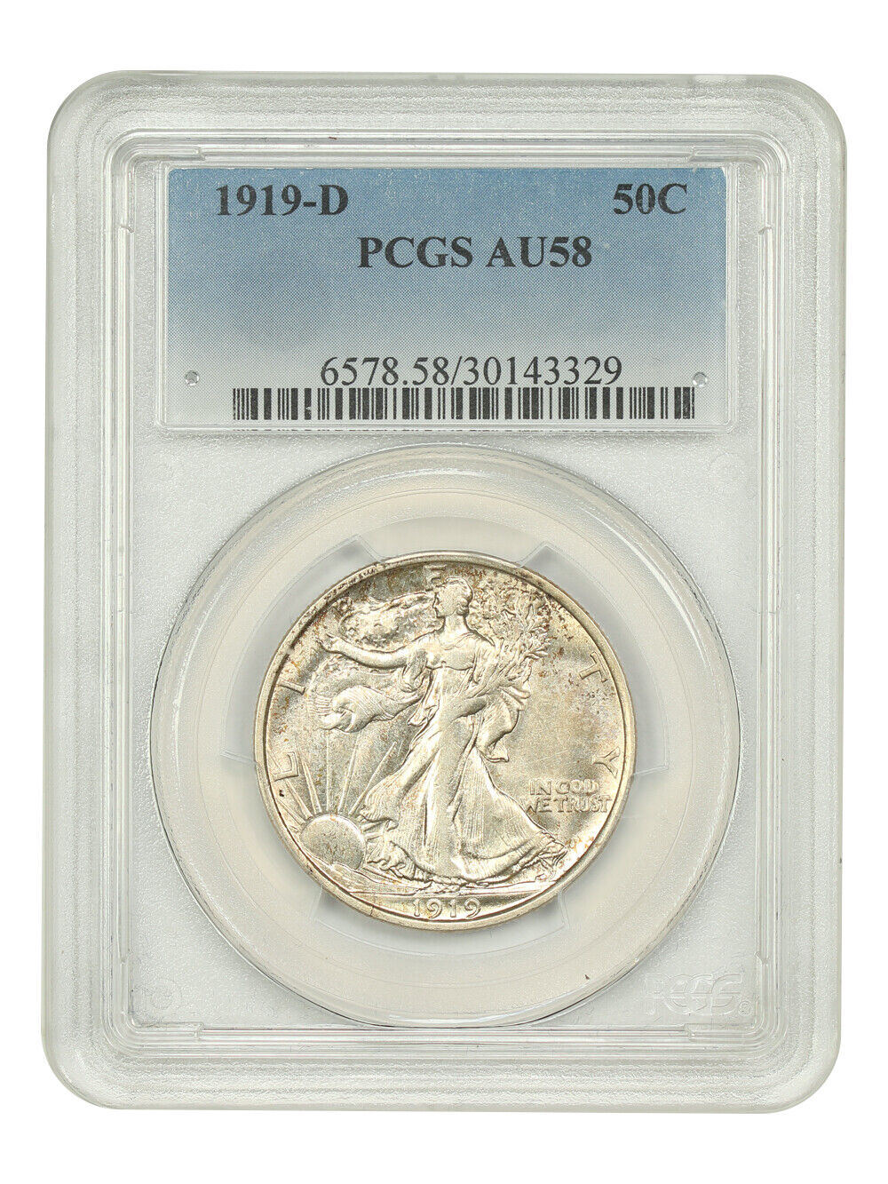 1919-D 50C PCGS AU58 - Walking Liberty Half Dollar - Key Date