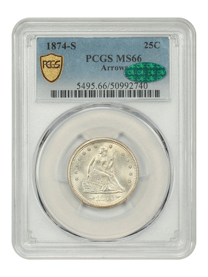 1874-S 25C PCGS/CAC MS66 (Arrows) - Liberty Seated Quarter