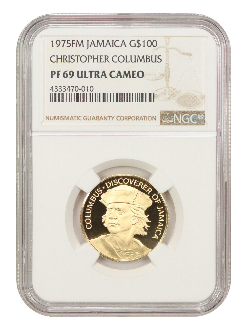 Jamaica: 1975FM G$100 Christopher Columbus NGC PR69DCAM