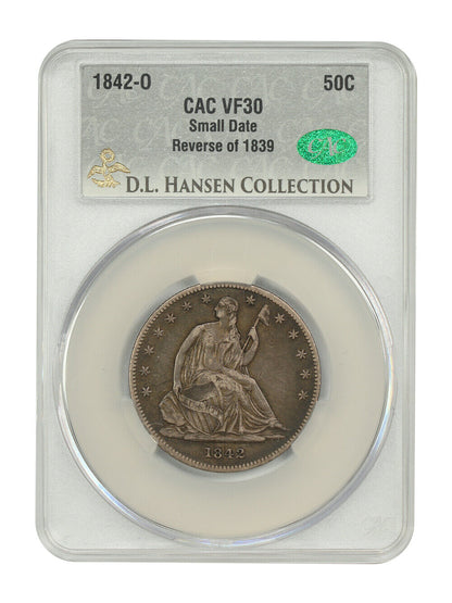 1842-O 50C CACG VF30 (Sm Date, Rev of 1839) ex: D.L. Hansen