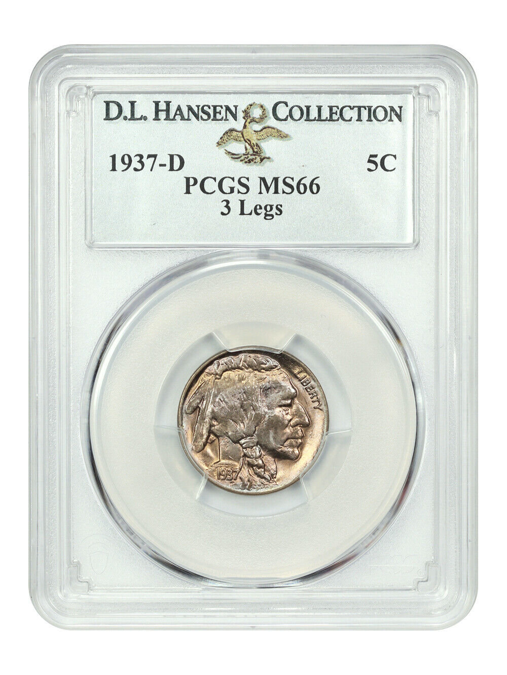 1937-D 5C PCGS MS66 (3 Legs) ex: D.L. Hansen