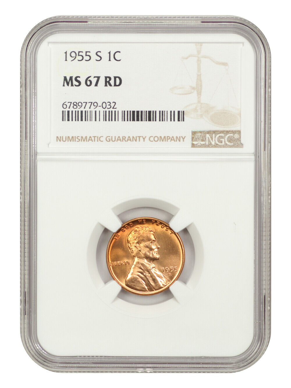 1955-S 1C NGC MS67RD