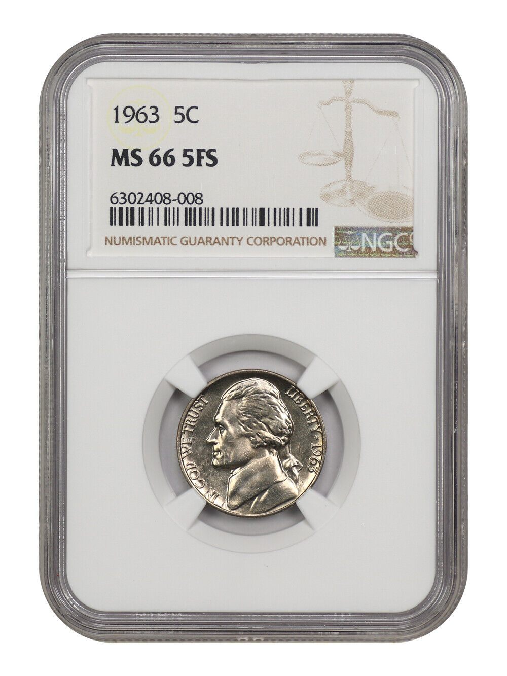 1963 5C NGC MS66 5FS - Jefferson Nickel