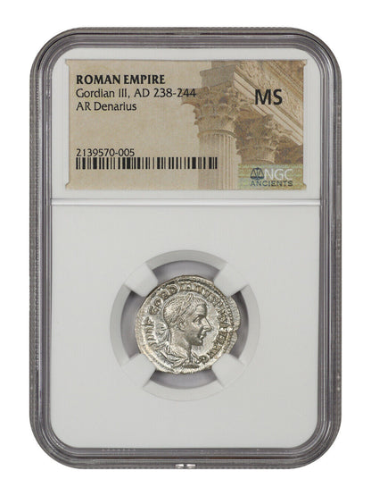 Ancient Roman: Gordian III (AD 238-244) AR Denarius NGC MS