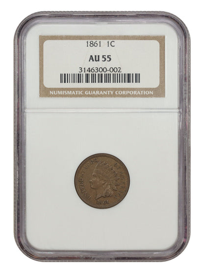 1861 1C NGC AU55 - Indian Cent - Better Civil War Date