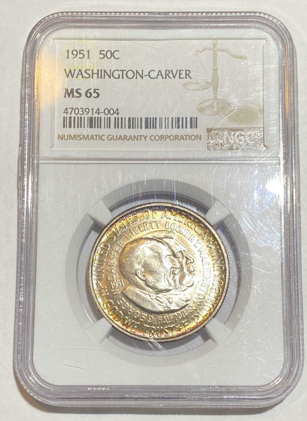 1951 P Washington Carver NGC MS-65 Rainbow Toning