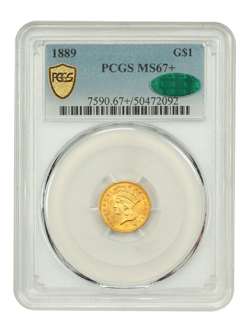 1889 G$1 PCGS/CAC MS67+ - Gold Dollar - Low Mintage Date