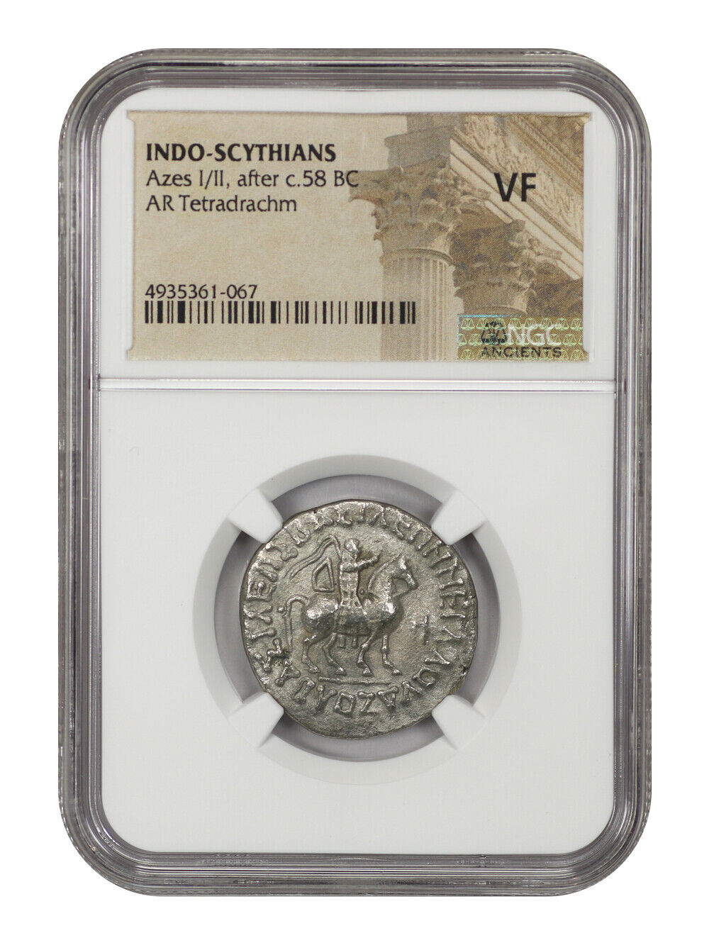 Ancient Roman: Azes I/II (after c.58 BC) AR Tetradrachm NGC VF (Indo-Scythians)