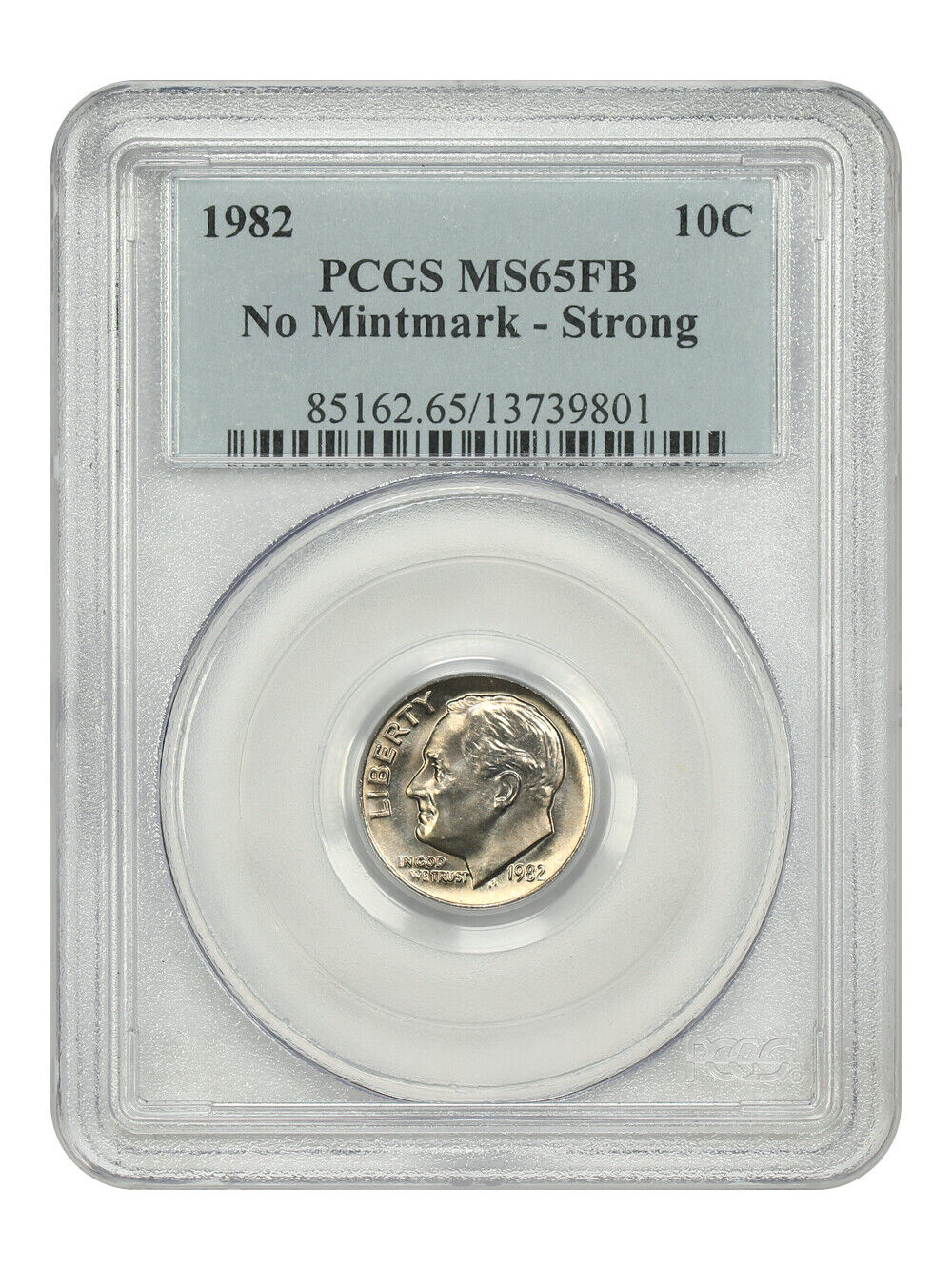 1982 10C PCGS MS65FB (No Mintmark, Strong) - Roosevelt Dime