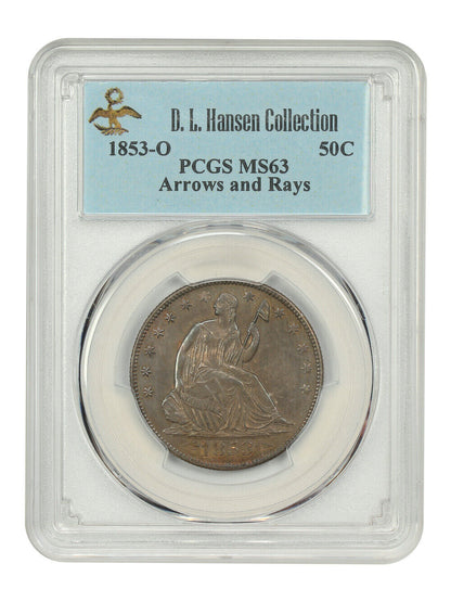 1853-O 50C PCGS MS63 (Arrows and Rays) ex: D.L. Hansen