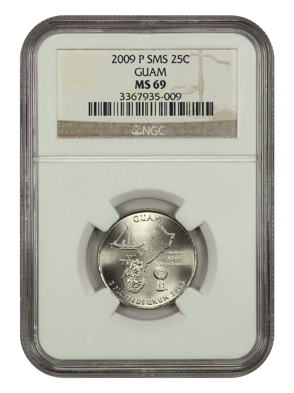 2009-P 25C Guam NGC SP69 (Satin Finish) - Type 1, Clad