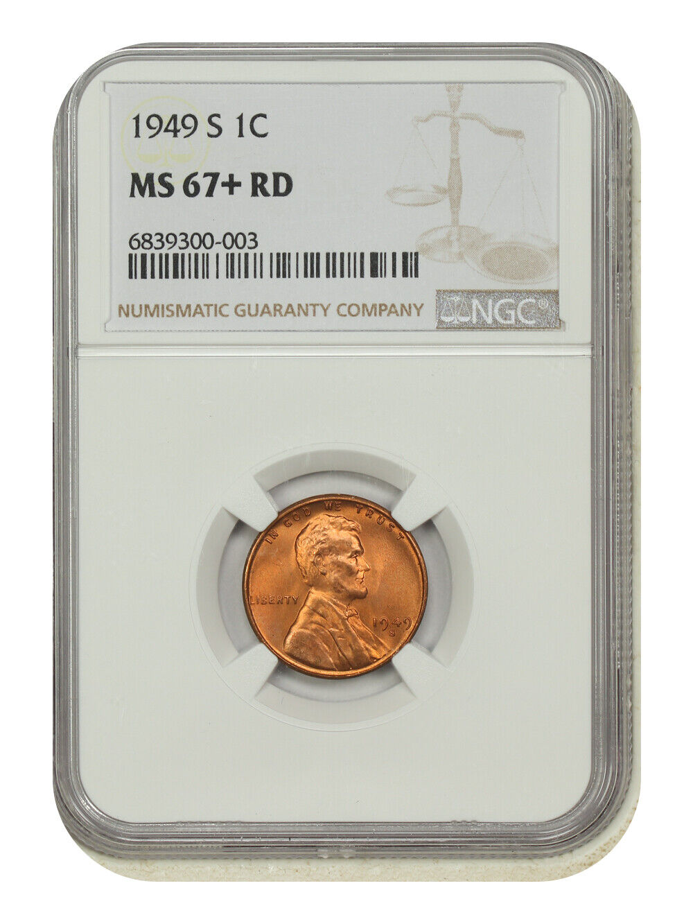 1949-S 1C NGC MS67+RD - Lincoln Cent (Wheat Reverse)