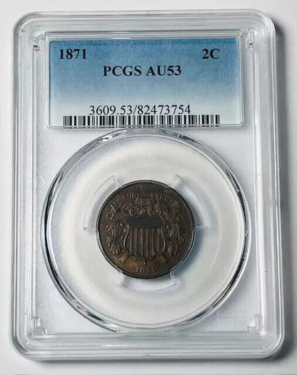 1871 P Two cent piece PCGS AU-53 BN