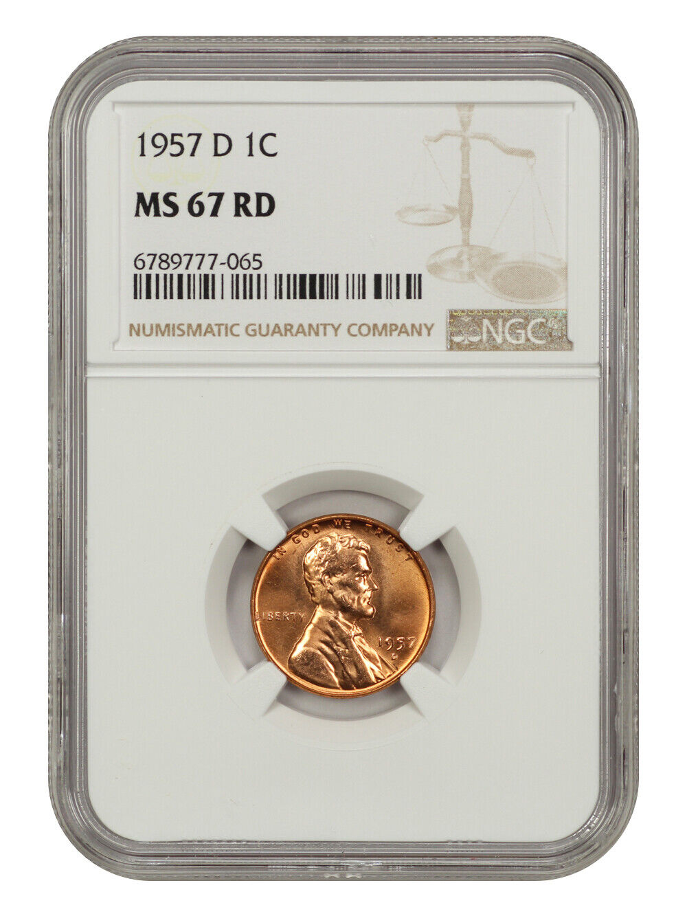 1957-D 1C NGC MS67RD