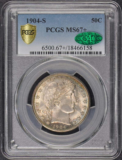 1904-S 50C Barber Half Dollar PCGS MS67+ CAC Top Pop