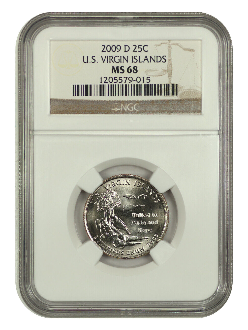 2009-D 25C U.S. Virgin Islands NGC MS68 - Type 1, Clad