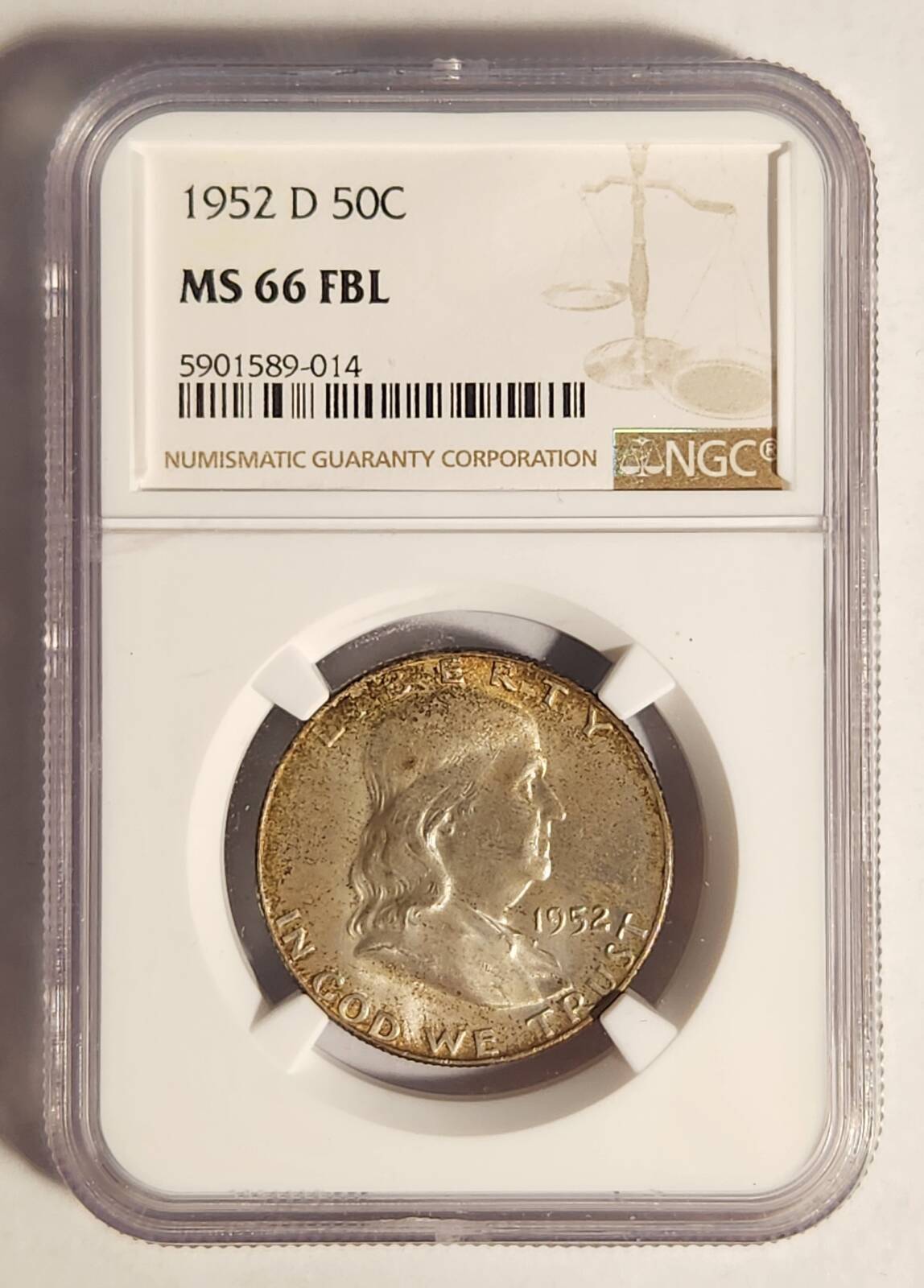 1952 D Franklin Half Dollar NGC MS-66 - ORIGINAL - RED