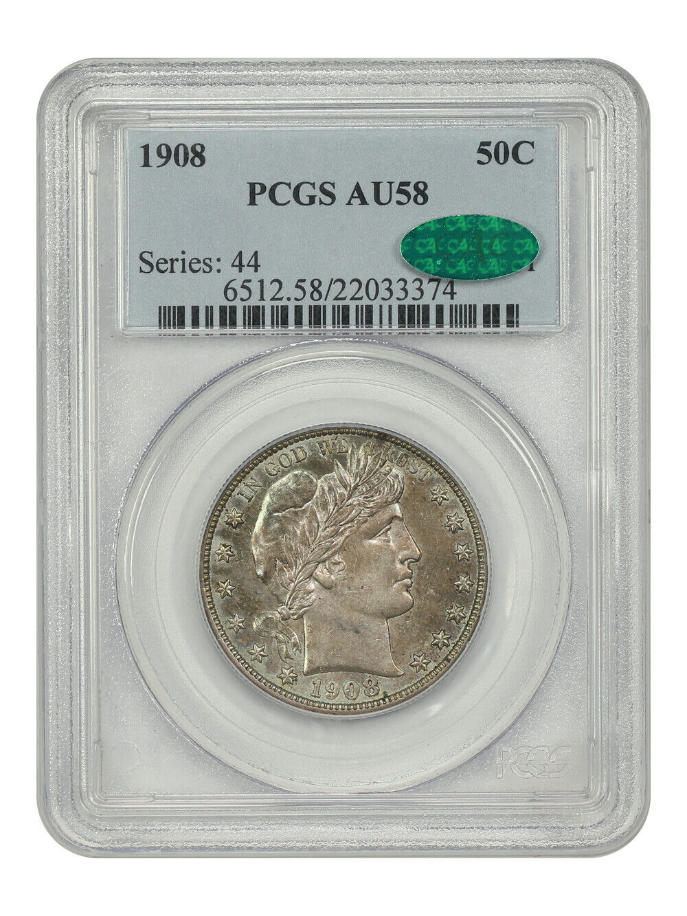 1908 50C PCGS/CAC AU58 - Barber Half Dollar