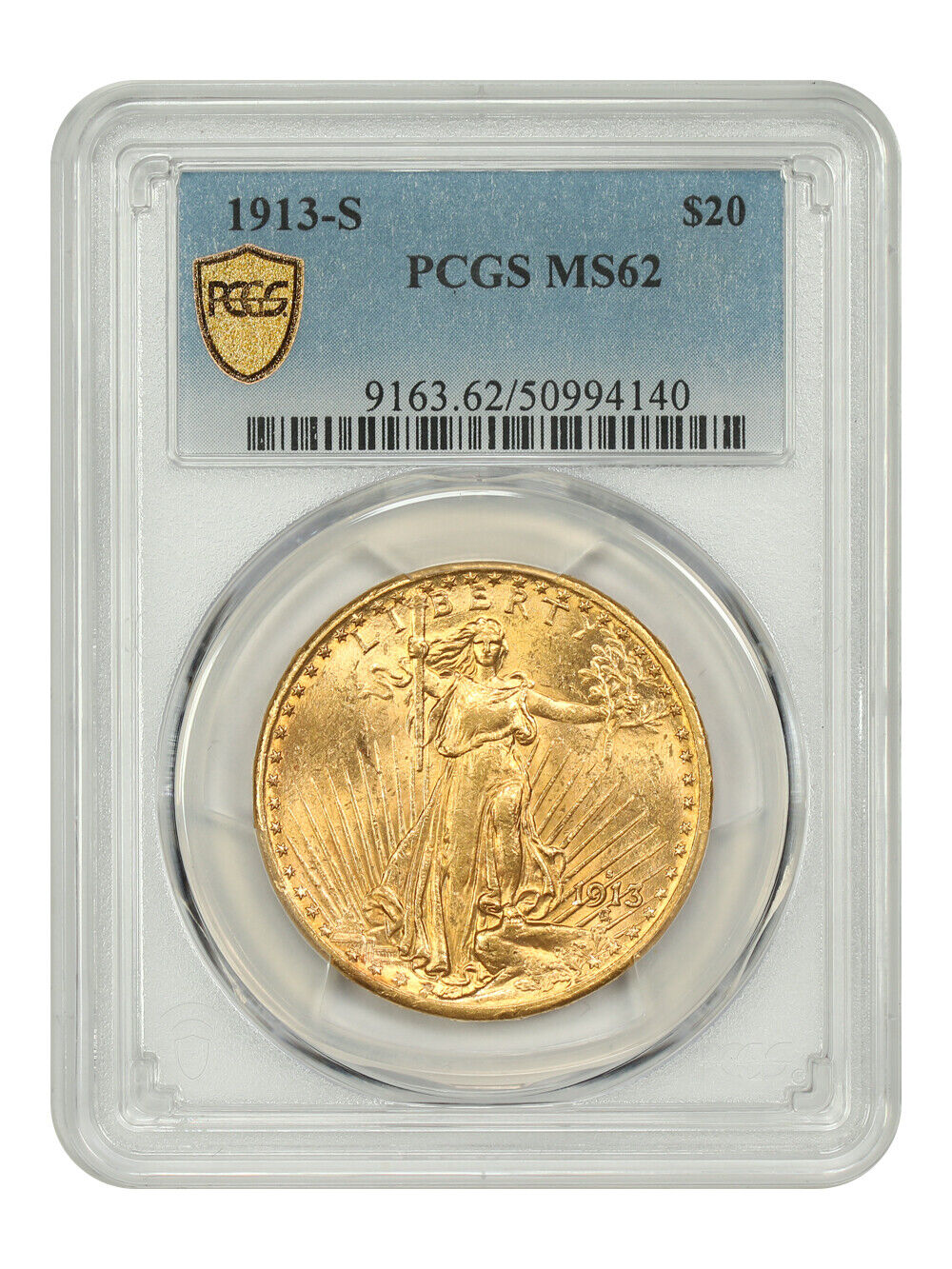 1913-S $20 PCGS MS62 - St. Gaudens $20 - Scarce Date Saint Gaudens