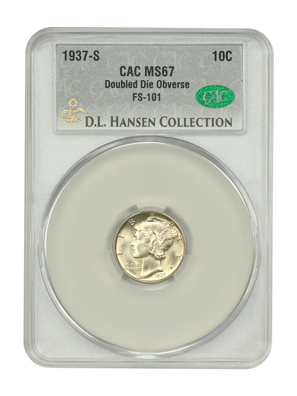 1937-S 10C CACG MS67 (DDO, FS-101) ex: D.L. Hansen - Mercury Dime