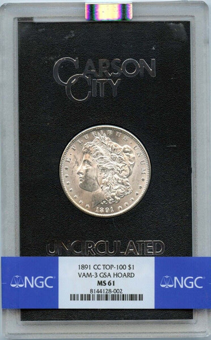 1891-CC TOP-100 Morgan Dollar VAM-3 GSA HOARD S$1 NGC MS61