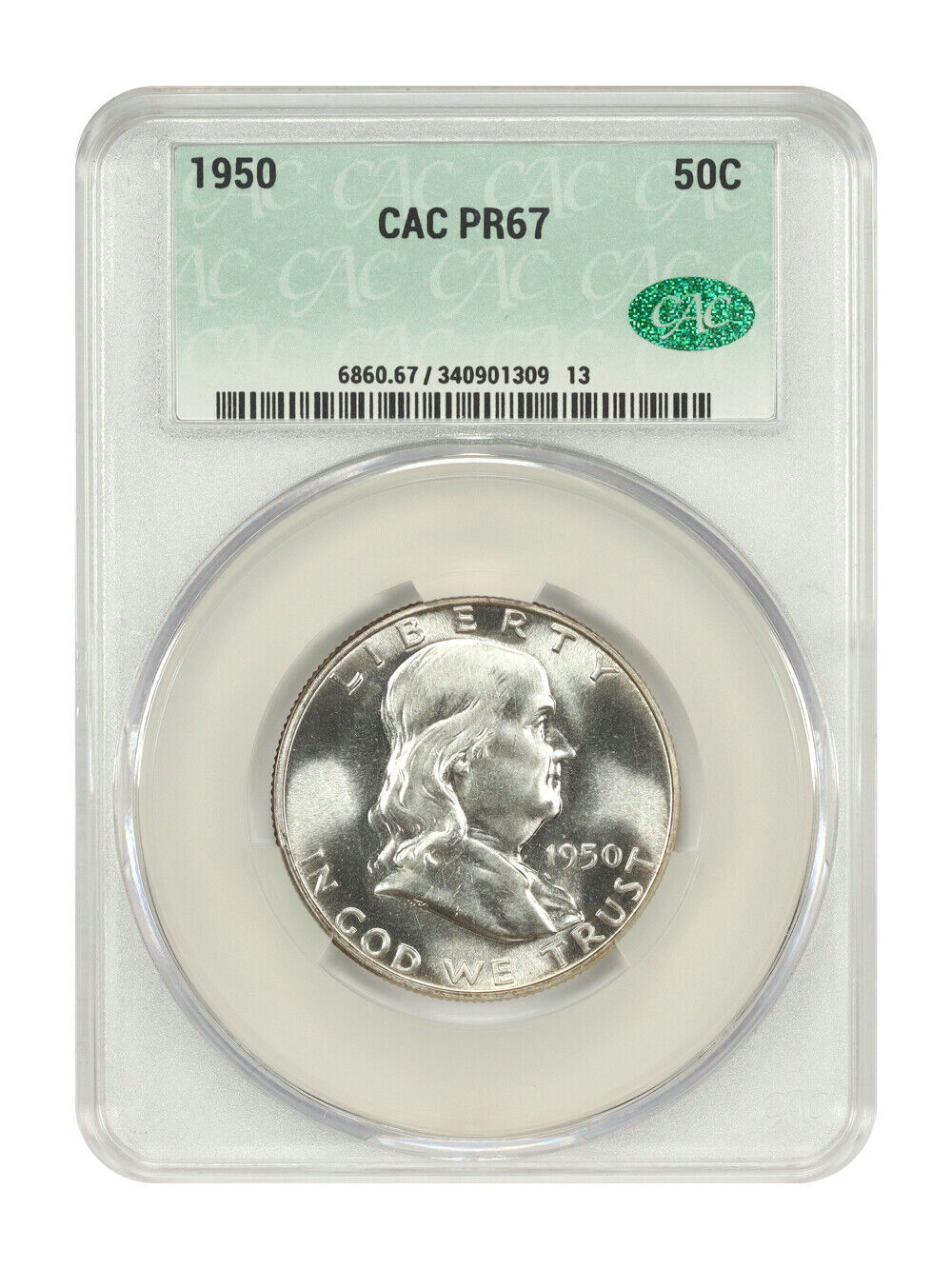 1950 50C CACG PR67 - Franklin Half Dollar - Key Date Proof