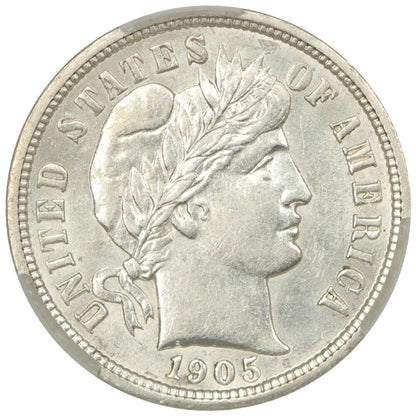 1905-O 10C CACG AU58 (Micro O) ex: D.L. Hansen - Barber Dime