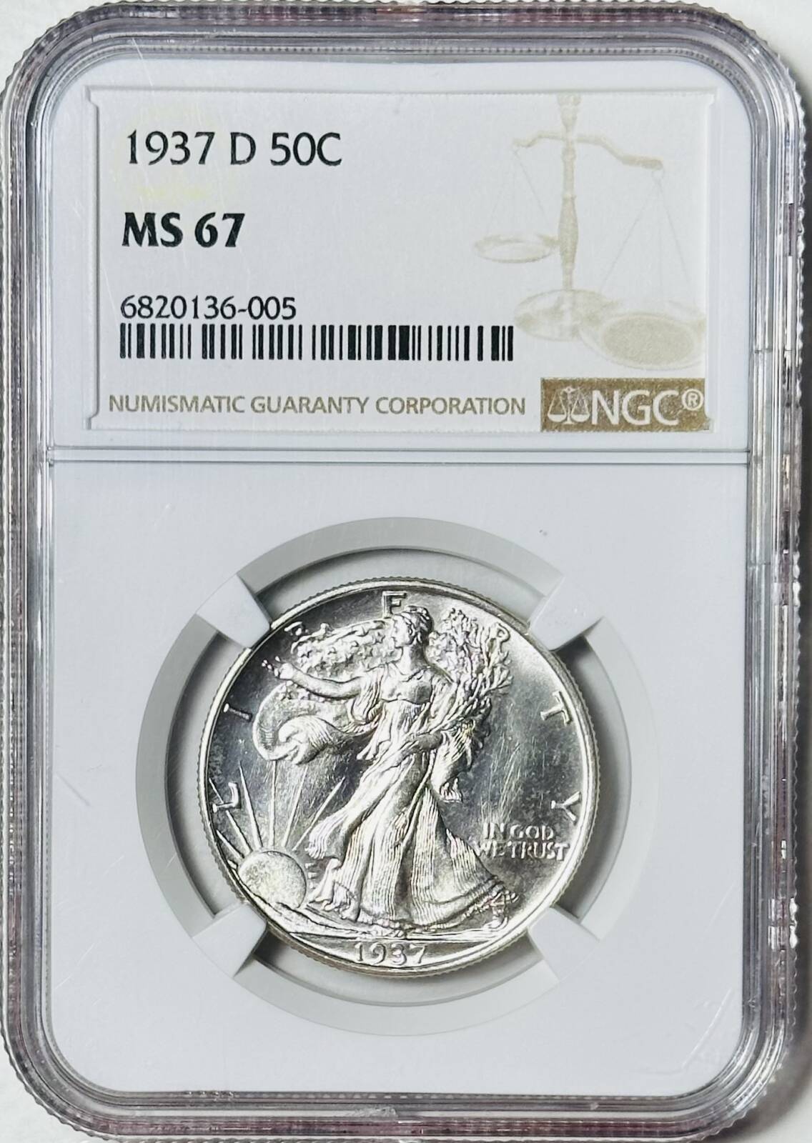 1937 D Walking Liberty Half Dollar NGC MS-67